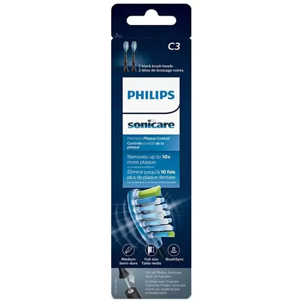 Philips Sonicare Premium Plaque Control RFID Replacement Brush Heads 2Pack HX9042/95 Black